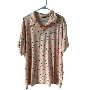 Columbia PFG Polo‎ Shirt Men XL Peach Fishing Cocktails Palm Print Stretch
